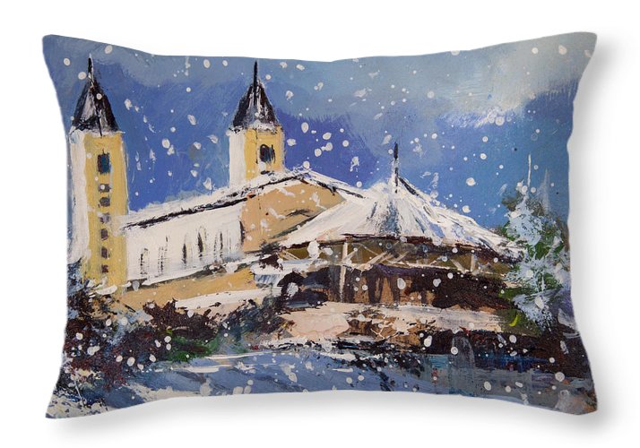 Snowy Medjugorje - Throw Pillow