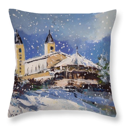 Snowy Medjugorje - Throw Pillow
